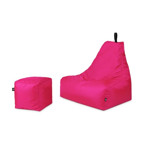 PATCH HOME Sitzsack Sitzkissen Beanbag Premium Lounge Gaming Sessel inkl. Würfel In & Outdoor geeignet fertig befüllt H:90cm | T:78cm | B:82cm + 35x35cm Würfel Rosa von PATCH HOME