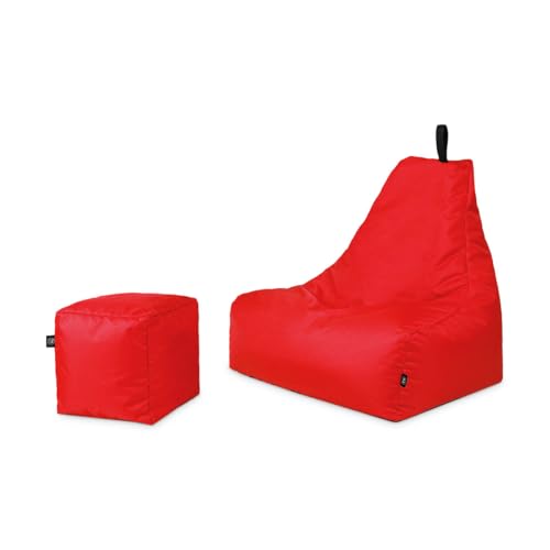 PATCH HOME Sitzsack Sitzkissen Beanbag Premium Lounge Gaming Sessel inkl. Würfel In & Outdoor geeignet fertig befüllt H:90cm | T:78cm | B:82cm + 35x35cm Würfel Rot von PATCH HOME