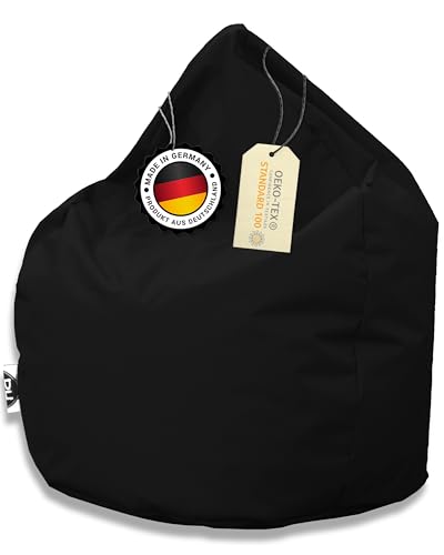PATCH HOME Sitzsack Tropfenform - 3 Größen - 25 Farben XL - Höhe 105cm, Durchmesser 65cm Schwarz von PATCH HOME