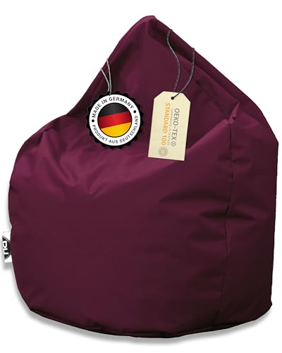 PATCH HOME Sitzsack Tropfenform - 3 Größen - 25 Farben XXXL - 125cm, Durchmesser 105cm Weinrot von PATCH HOME