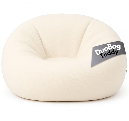 PatchHome Comfortline 2 in 1 Teddy Sitzsack Sessel Bean Bag – Gaming Sitzsäcke für Erwachsene & Kinder mit Reißverschluss – Bereits befüllt – Ideal zum Sitzen und Liegen (Creme, Ø155 cm) von PATCH HOME