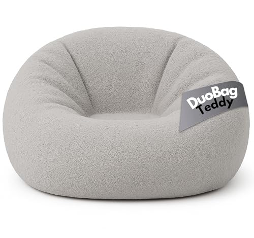 PatchHome Comfortline 2 in 1 Teddy Sitzsack Sessel Bean Bag – Gaming Sitzsäcke für Erwachsene & Kinder mit Reißverschluss – Bereits befüllt – Ideal zum Sitzen und Liegen (Grau, Ø125 cm) von PATCH HOME