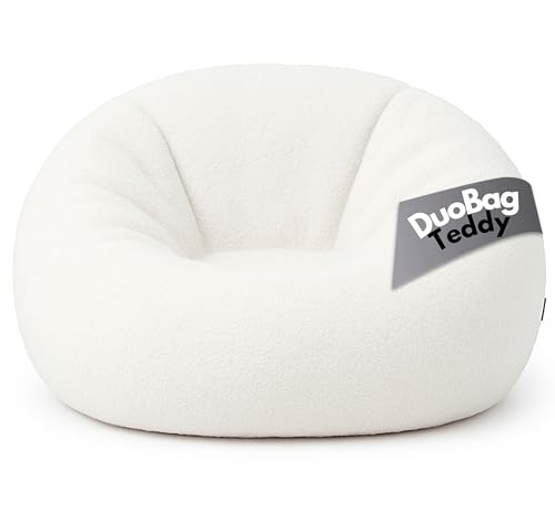 PatchHome Comfortline 2 in 1 Teddy Sitzsack Sessel Bean Bag – Gaming Sitzsäcke für Erwachsene & Kinder mit Reißverschluss – Bereits befüllt – Ideal zum Sitzen und Liegen (Weiß, Ø125 cm) von PATCH HOME