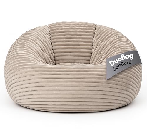 PatchHome Deluxe 2 in 1 Cord Sitzsack Sessel Bean Bag – Gaming Sitzsäcke für Erwachsene & Kinder mit Reißverschluss – Bereits befüllt – Ideal zum Sitzen und Liegen (Creme, Ø155 cm) von PATCH HOME