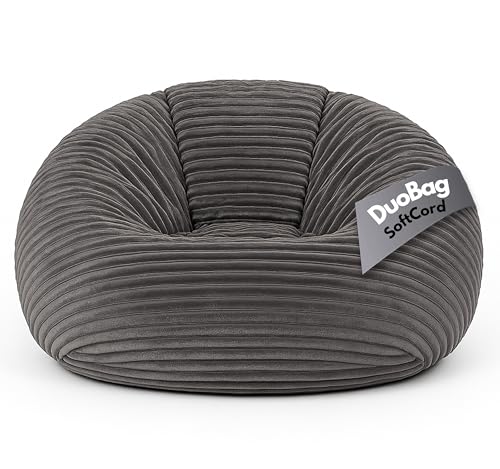 PatchHome Deluxe 2 in 1 Cord Sitzsack Sessel Bean Bag – Gaming Sitzsäcke für Erwachsene & Kinder mit Reißverschluss – Bereits befüllt – Ideal zum Sitzen und Liegen (Graphit, Ø155 cm) von PATCH HOME