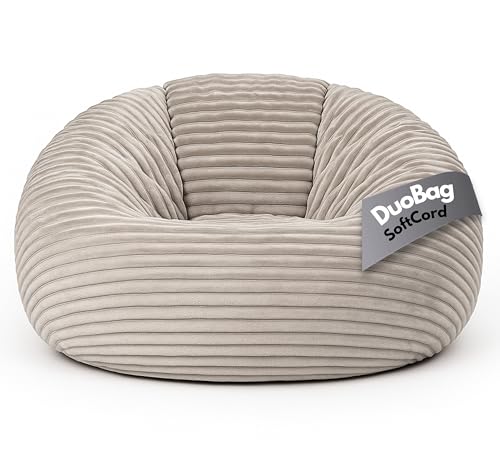 PatchHome Deluxe 2 in 1 Cord Sitzsack Sessel Bean Bag – Gaming Sitzsäcke für Erwachsene & Kinder mit Reißverschluss – Bereits befüllt – Ideal zum Sitzen und Liegen (Grau, Ø155 cm) von PATCH HOME