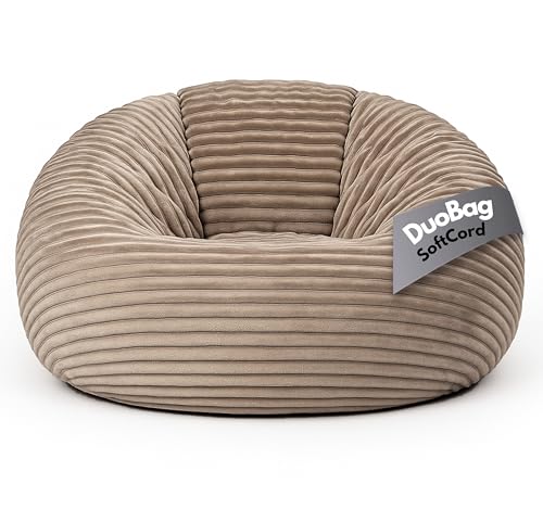 PatchHome Deluxe 2 in 1 Cord Sitzsack Sessel Bean Bag – Gaming Sitzsäcke für Erwachsene & Kinder mit Reißverschluss – Bereits befüllt – Ideal zum Sitzen und Liegen (Latte Macchiato, Ø155 cm) von PATCH HOME