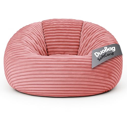 PatchHome Deluxe 2 in 1 Cord Sitzsack Sessel Bean Bag – Gaming Sitzsäcke für Erwachsene & Kinder mit Reißverschluss – Bereits befüllt – Ideal zum Sitzen und Liegen (Rosa, Ø155 cm) von PATCH HOME