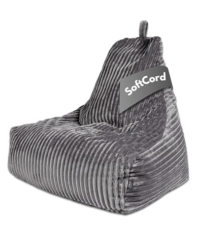 PatchHome Deluxe Cord Sitzsack Lounge Sessel - Gaming Bean Bag für Erwachsene & Kinder - Komfortabler Cord Sessel mit Füllung - Wohnzimmer & Schlafzimmer Möbel (Graphit, XXL) von PATCH HOME