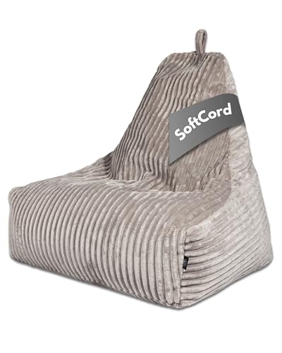 PatchHome Deluxe Cord Sitzsack Lounge Sessel - Gaming Bean Bag für Erwachsene & Kinder - Komfortabler Cord Sessel mit Füllung - Wohnzimmer & Schlafzimmer Möbel (Grau, XL) von PATCH HOME