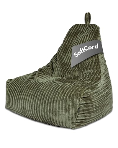 PatchHome Deluxe Cord Sitzsack Lounge Sessel - Gaming Bean Bag für Erwachsene & Kinder - Komfortabler Cord Sessel mit Füllung - Wohnzimmer & Schlafzimmer Möbel (Olivegrün, XXL) von PATCH HOME