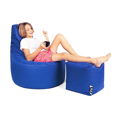 PATCH HOME Patchhome Gamer Kissen Lounge Kissen Sitzsack Sessel Sitzkissen Bean Bag + Würfel/Hocker mit Reißverschluss bereits befüllt (Marine, XXL - Ø80cm Sessel + 35x35cm Würfel) von PATCH HOME