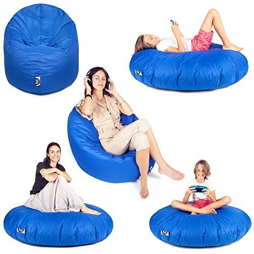 PATCH HOME Patchhome Sitzsack 2 in 1 Sitzkissen Bodenkissen für Erwachsene & Kinder - Gaming mit Füllung Kissen Sessel BeanBag (Ø 100cm, Blue) von PATCH HOME