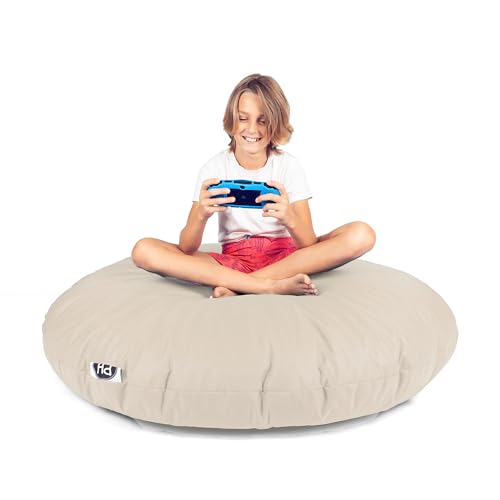 PATCH HOME Patchhome Sitzsack 2 in 1 Sitzkissen Bodenkissen für Erwachsene & Kinder - Gaming mit Füllung Kissen Sessel BeanBag (Ø 100cm, Creme) von PATCH HOME