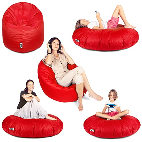 PATCH HOME Patchhome Sitzsack 2 in 1 Sitzkissen Bodenkissen für Erwachsene & Kinder - Gaming mit Füllung Kissen Sessel BeanBag (Ø 100cm, Rot) von PATCH HOME