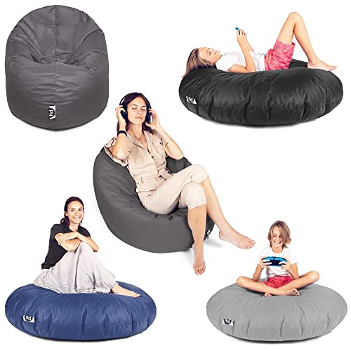 PATCH HOME Patchhome Sitzsack 2 in 1 Sitzkissen Bodenkissen für Erwachsene & Kinder - Gaming mit Füllung Kissen Sessel BeanBag (Ø 145cm, Anthrazit) von PATCH HOME