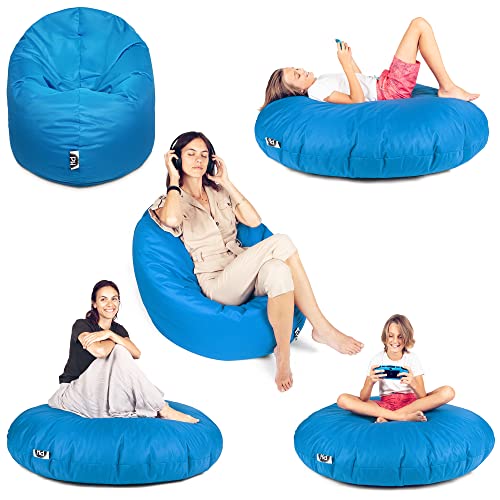 PATCH HOME Patchhome Sitzsack 2 in 1 Sitzkissen Bodenkissen für Erwachsene & Kinder - Gaming mit Füllung Kissen Sessel BeanBag (Ø 145cm, Königsblau) von PATCH HOME