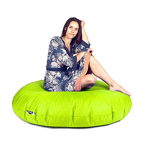 PATCH HOME Patchhome Sitzsack 2 in 1 Sitzkissen Bodenkissen für Erwachsene & Kinder - Gaming mit Füllung Kissen Sessel BeanBag (Ø 145cm, Neon Gelb) von PATCH HOME