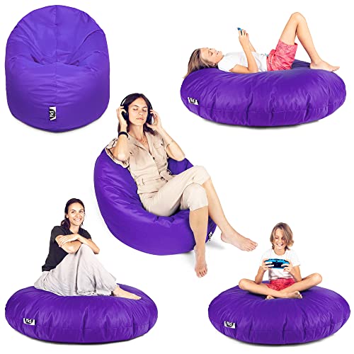 PATCH HOME Patchhome Sitzsack 2 in 1 Sitzkissen Bodenkissen für Erwachsene & Kinder - Gaming mit Füllung Kissen Sessel BeanBag (Ø 145cm, Purple) von PATCH HOME