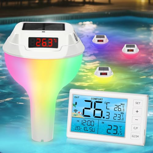 PATEMZON Pool Thermometer, Leuchtendes Solar Poolthermometer Schwimmend, Wasserthermometer Pool Digital mit Anzeige und Seil, Schwimmbad Thermometer für Pool Aquarium Teich PATEMZON Pool Thermometer, Leuchtendes Solar Poolthermometer Schwimmend, Wasserthermometer Pool Digital mit Anzeige und Seil, Schwimmbad Thermometer für Pool Aquarium Teich von PATEMZON