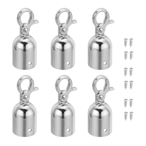 PATIKIL 0,8"x2" Stanchion Seilendkappe, 6er Pack Kordel Endkappen Absperrseil Endkappe Karabinerhaken für Personenführung und Warteschlangenabgrenzung, Silber von PATIKIL