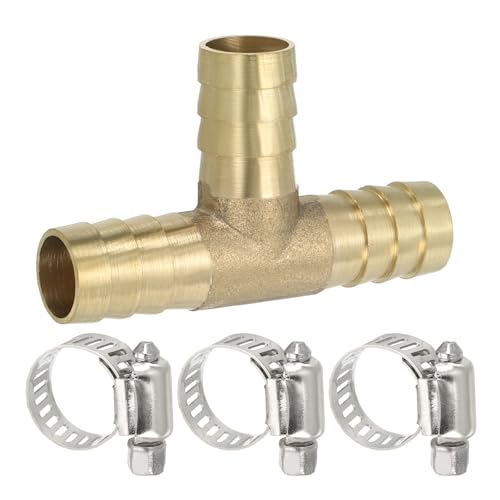 PATIKIL 1/2" Messing T-Stück Schlauchstutzen, 3-Wege-Verbindungsstück T-Form mit Schlauchschellen für Luft Wasser Kraftstoff Gas Flüssigkeit, Golden PATIKIL 1/2" Messing T-Stück Schlauchstutzen, 3-Wege-Verbindungsstück T-Form mit Schlauchschellen für Luft Wasser Kraftstoff Gas Flüssigkeit, Golden von PATIKIL