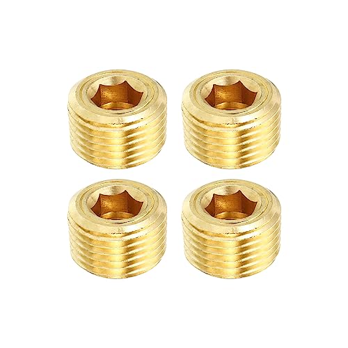 PATIKIL 1/2" NPT Messing Sechskant Versenkte Stopfen 4 Pack Zähler Versenkte Innere Sechskant Gewinde Steckdose Rohrleitung Stopfen Stecker Beschläge für Wasser Öl Gasleitung von PATIKIL