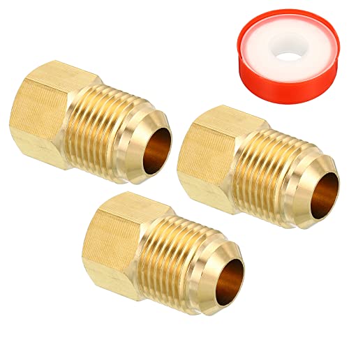 PATIKIL 1/2 SAE Stecker x 1/4 SAE Buchse Messing Leuchte Rohr Fitting 3Pack Rohrverschraubung Reduzierstück Gas Adapter Sechskant Kupplung mit Klebeband für Klempnerei HVAC von PATIKIL