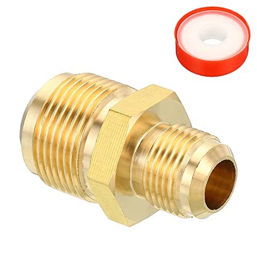 PATIKIL 1/2 SAE Stecker x 3/4 SAE Stecker Messing Rohr Kuppler Rohrverschraubung Gewinde Gas Adapter Leuchte Anschluss Vereinigung Kupplung mit PTFE Klebeband für Klempnerei HVAC von PATIKIL