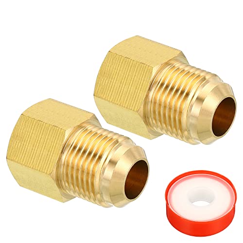 PATIKIL 1/2 SAE Stecker x 3/8 SAE Buchse Messing Leuchte Rohr Fitting 2Pack Rohrverschraubung Reduzierstück Gas Adapter Sechskant Kupplung mit Klebeband für Klempnerei HVAC von PATIKIL