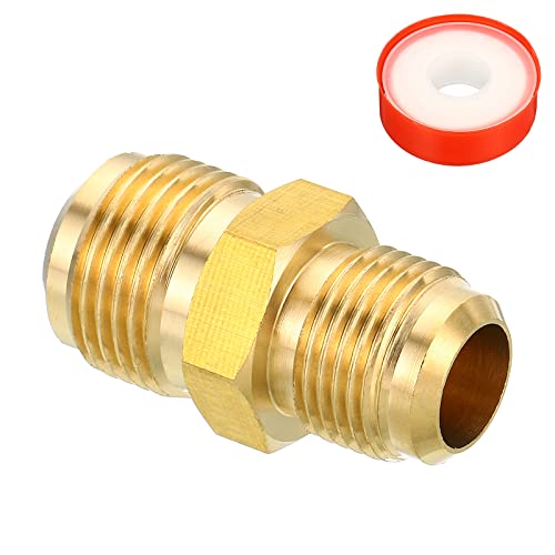 PATIKIL 1/2 SAE Stecker x 5/8 SAE Stecker Messing Rohr Kuppler Rohrverschraubung Gewinde Gas Adapter Leuchte Anschluss Vereinigung Kupplung mit PTFE Klebeband für Klempnerei HVAC von PATIKIL