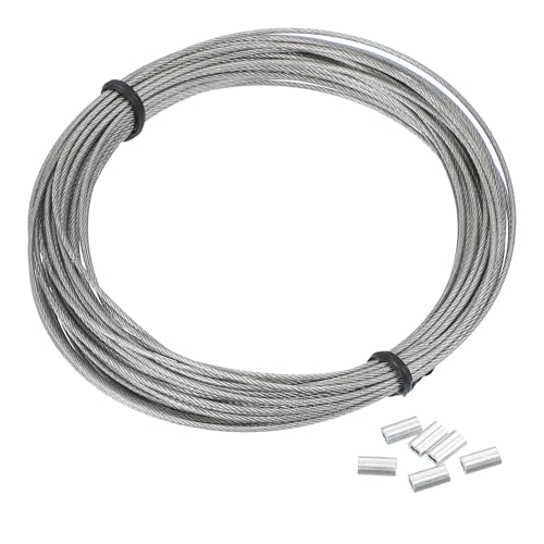 PATIKIL 1/32" Drahtseil, 33 ft 304 Edelstahl-Drahtseil Schwarz Vinyl beschichtet mit 20 Stück M1 Crimp-Hülsen, Klar von PATIKIL