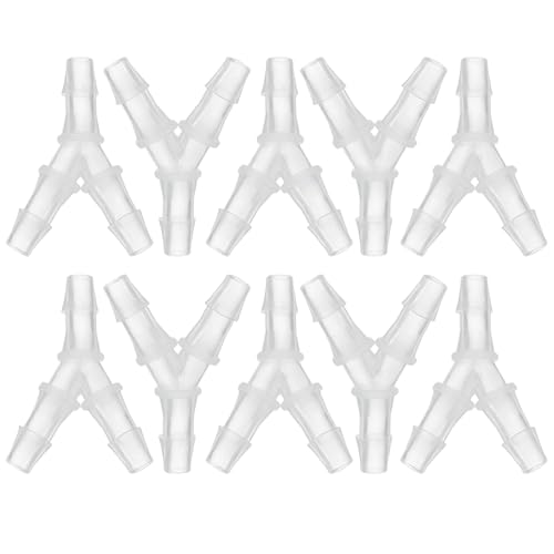 PATIKIL 1/4" Kunststoff-T-Stück-Schlauchstutzen, 10 Stück Gleiches Y-förmiges 3-Wege-Verbindungsstück-Splicer-Mender-Adapter-Union-Kreuzung mit Schlauchstutzen für Luft Wasser, Transparent von PATIKIL