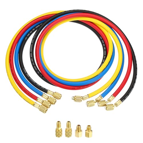 PATIKIL 1/4 SAE Kältemittel Befüllung Schlauch 4 Pack 4.9ft 800PSI Verteiler Messgerät Schlauch mit AC Adapter für Klimagerät HVAC Kühlung Wartung von PATIKIL