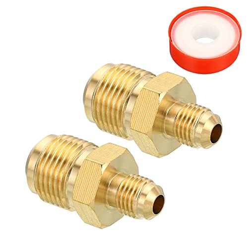 PATIKIL 1/4 SAE Stecker x 1/2 SAE Stecker Messing Rohr Kuppler 2Pack Rohrverschraubung Gewinde Gas Adapter Leuchte Anschluss Vereinigung Kupplung mit PTFE Klebeband für Klempnerei HVAC von PATIKIL