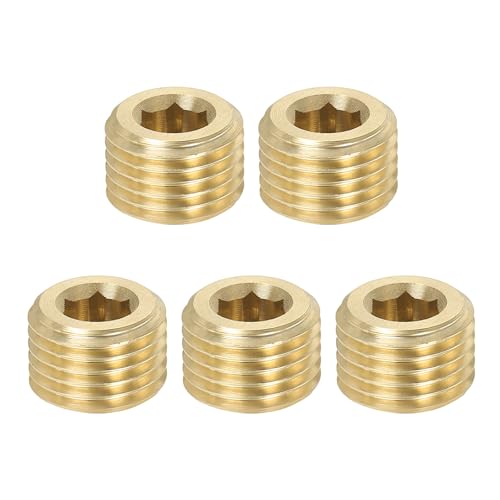 PATIKIL 1/4 Zoll Männlicher BSP-Rohrstecker mit Innensechskant-Gewindebuchse, 5er-Pack Sechskant-Senkkopf-Solid-Messing-Rohrstecker für Rohr-Lufttanks PATIKIL 1/4 Zoll Männlicher BSP-Rohrstecker mit Innensechskant-Gewindebuchse, 5er-Pack Sechskant-Senkkopf-Solid-Messing-Rohrstecker für Rohr-Lufttanks von PATIKIL