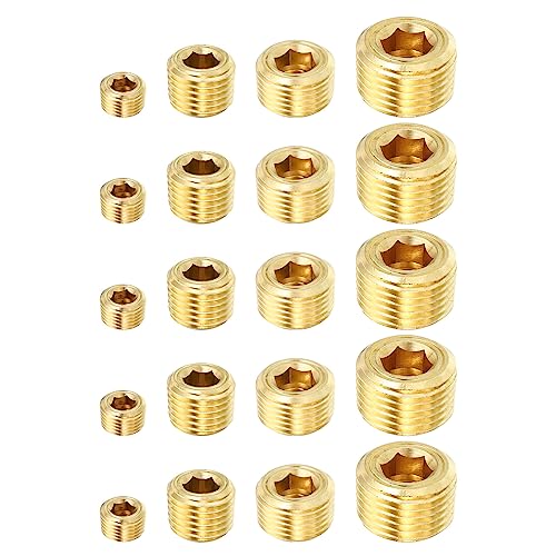 PATIKIL 1/8" 1/4" 3/8" 1/2" NPT Messing Sechskant Versenkte Stopfen 20 Pack Zähler Versenkte Innere Sechskant Gewinde Steckdose Rohrleitung Stopfen Stecker Beschläge für Wasser Öl Gas von PATIKIL