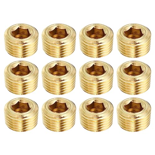 PATIKIL 1/8" NPT Messing Sechskant Versenkte Stopfen 12 Pack Zähler Versenkte Innere Sechskant Gewinde Steckdose Rohrleitung Stopfen Stecker Beschläge für Wasser Öl Gasleitung von PATIKIL