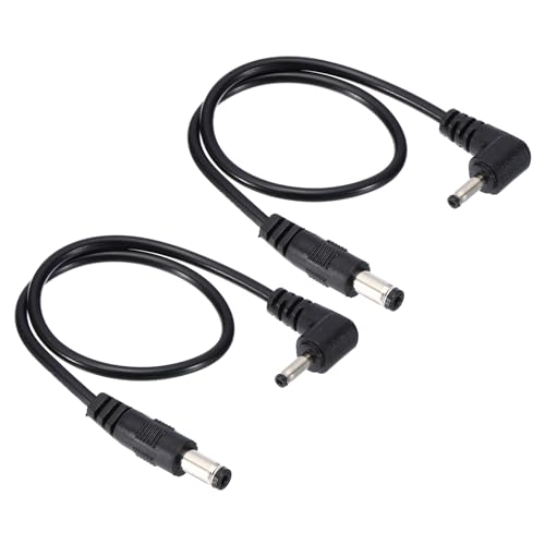 PATIKIL 1 Fuß DC 5,5 mm x 2,1 mm auf 3,5 mm x 1,35 mm Netzkabel-Verlängerungskabel, 2 Stück Drahtadapter 90-Grad-Winkel-Kabel für Router Überwachungskamera, Schwarz von PATIKIL