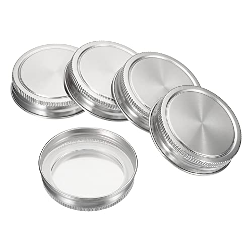 PATIKIL 1 Satz 5 Stück 70mm / 2-3/4" Regelmäßig Mund Edelstahl Einmachglas Deckel Einmachgläser Kappe mit Silikon Dichtungsring für Küchenlagerung von PATIKIL