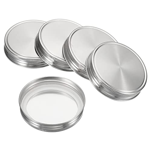 PATIKIL 1 Satz 5 Stück 86mm / 3-1/2" Breiter Mund Edelstahl Einmachglas Deckel Einmachgläser Kappe mit Silikon Dichtungsring für Küchenlagerung von PATIKIL