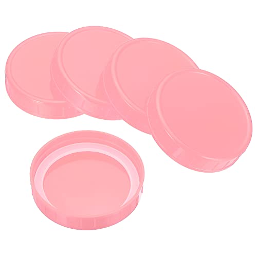 PATIKIL 1 Satz 8 Stück 86mm / 3-1/2" Normale Mund Kunststoff Einmachglas Deckel Einmachgläser Kappe mit Silikon Dichtungsring für Küchenlagerung Rosa von PATIKIL