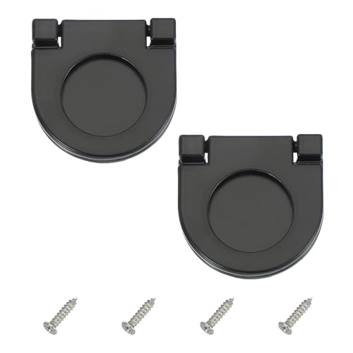 PATIKIL 1.4 Zoll (35mm) Einbau-Ringgriff 2 Stück Niedriges Profil Schubladengriff Zinklegierung Klappgriff mit Schrauben für Möbel Schränke Kommoden, Schwarz von PATIKIL
