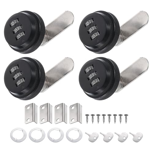 PATIKIL 1.5" Zahlen Nocken Schloss 4Stk Akten Schrank Schlösser mit Zahlen Passwort Codierte Schrank Schlösser mit Zylinder Chrom für 0.2-0.5" Dicke Briefkästen Akten Schrank Schwarz von PATIKIL