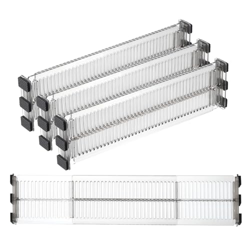PATIKIL 10,8" bis 20" erweiterbare Schubladen-Teiler, 4er Pack 3,1" hohe verstellbare Schubladen-Organizer-Trenner für Küchenutensilien Besteck Kleidung, klar schwarz von PATIKIL
