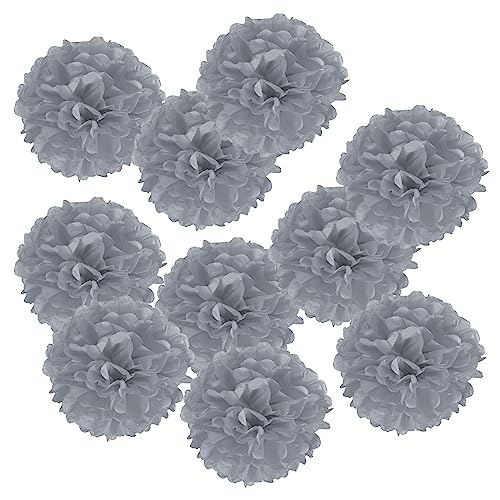 PATIKIL 10 Stück 20 cm Pom Poms Papier Blumen, Papierblumen Hochzeitsdeko Seidenpapier für Hochzeit Brautdusche Geburtstagsparty Hintergrund Dekoration, Grau von PATIKIL