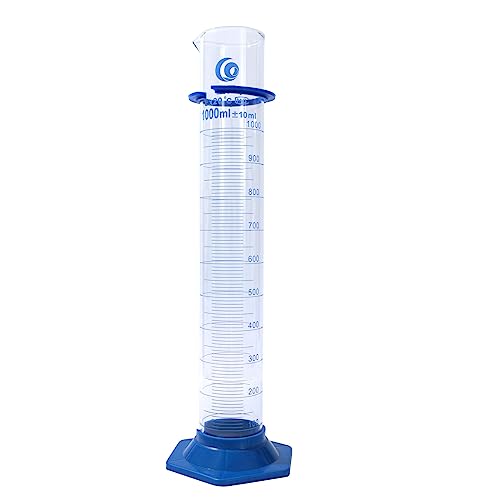 PATIKIL 1000ml 3.3 Borsilikatglas Messzylinder Hohe Transparenz Plastik Base Blau Skalen Messzylinder für Labor Haus Verwendung Klar von PATIKIL