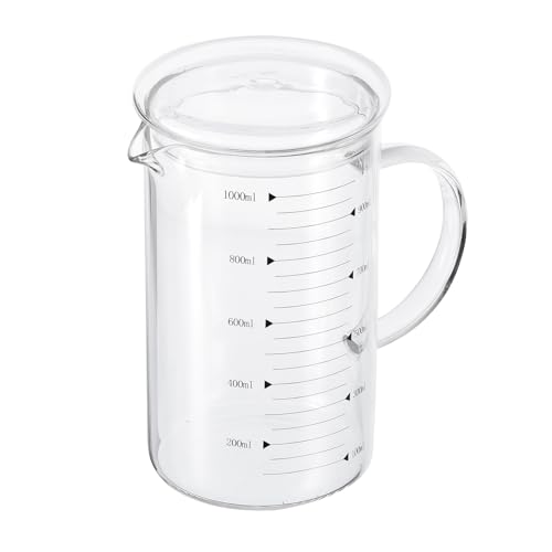 PATIKIL 1000ml Glas Messbecher, 3.3 Borosilikatglas mit schwarzer Skala, Flüssigkeitsmessbecher mit Glasdeckel und V-förmigem Ausguss für die Küche PATIKIL 1000ml Glas Messbecher, 3.3 Borosilikatglas mit schwarzer Skala, Flüssigkeitsmessbecher mit Glasdeckel und V-förmigem Ausguss für die Küche von PATIKIL
