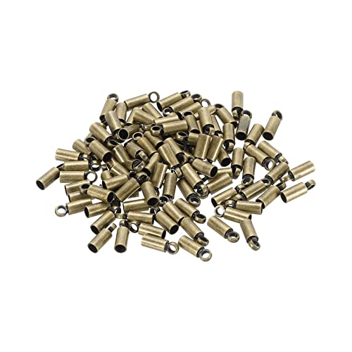 PATIKIL 100Stk Schnur Endkappen 3.1mm End Kappe Fassperlen Kumihimo Endkappen Messing für Leder Kordel Quasten Schmuck Herstellung 9mm Länge Bronze von PATIKIL