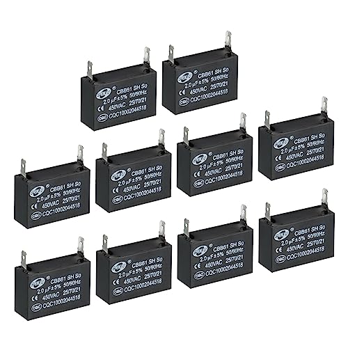 PATIKIL 10Stk CBB61 Decke Lüfter Kondensator 2uF 450V AC 50/60HZ Einziger Einsatz mit 2 Stifte für Klimaanlage Lüfter Motor Start Betrieb Kondensatoren 37 x 26x24mm von PATIKIL